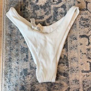 High cut ribbed white bikini bottoms